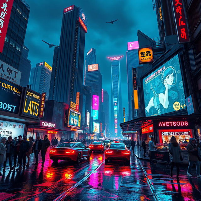 A futuristic cyberpunk cityscape at night, illuminated by neon lights