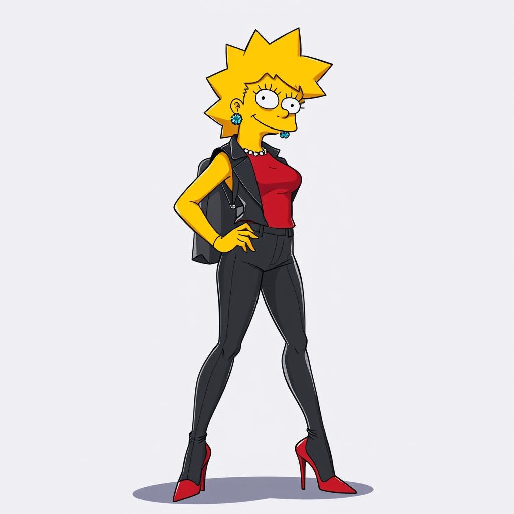 A mature depiction of Lisa Simpson transformed into a highly attractive high school girl