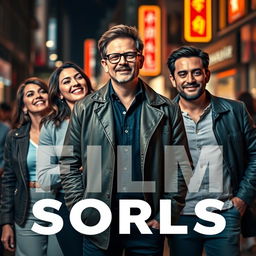 Film cover photo featuring a man in a stylish jacket and glasses standing at the center