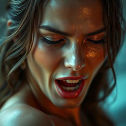 A sensual portrayal of a woman with an expression of ecstasy, capturing the raw emotion and intensity of the moment