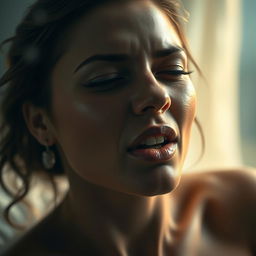 A sensual portrayal of a woman with an expression of ecstasy, capturing the raw emotion and intensity of the moment