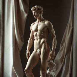 A tastefully artistic depiction of a nude male figure, capturing the elegance and strength of the human form