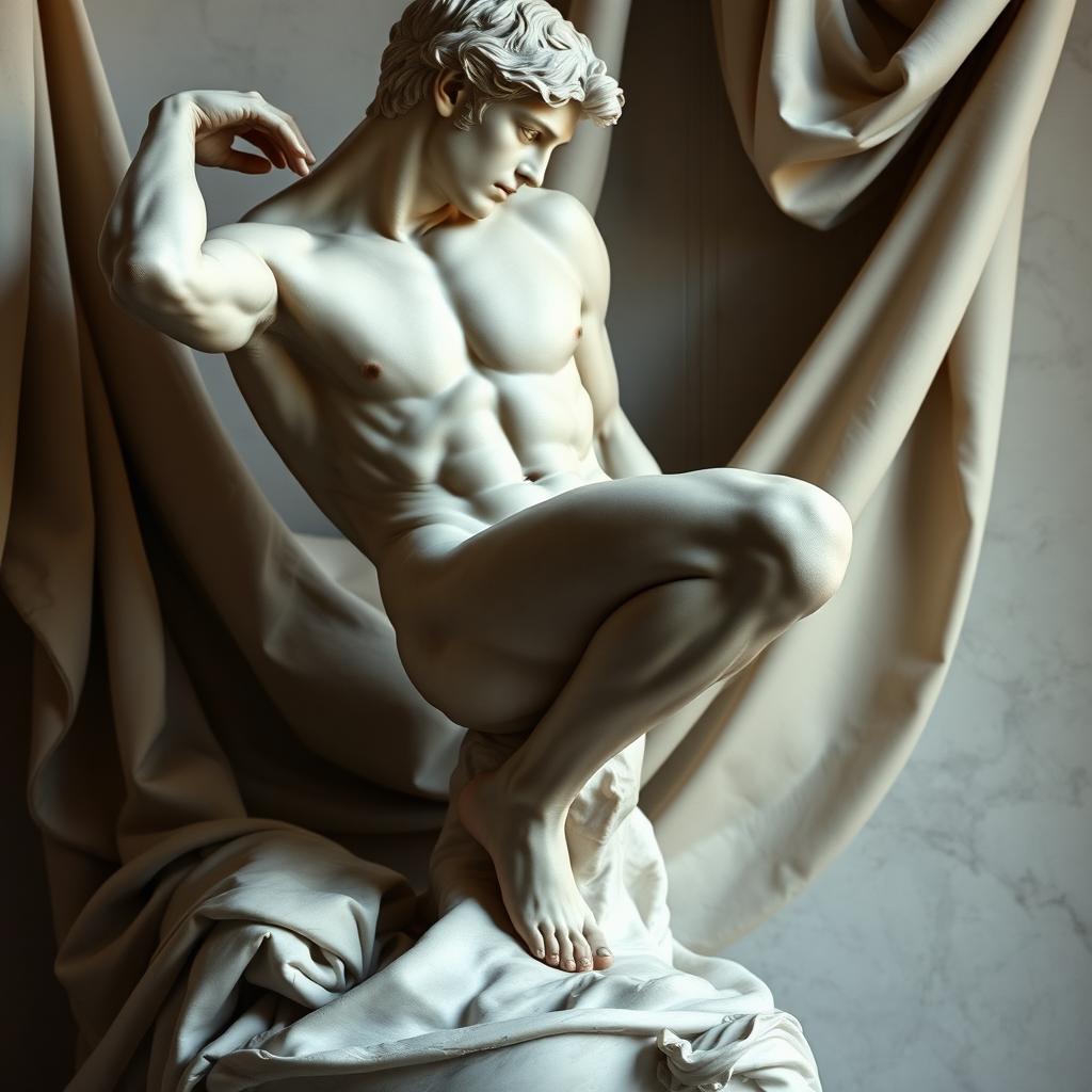 A tastefully artistic depiction of a nude male figure, capturing the elegance and strength of the human form