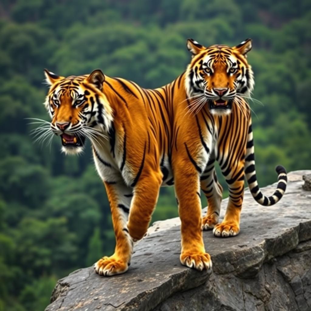 A powerful and athletic tiger, captured in a moment of dynamic motion, displaying its well-defined muscles and agility