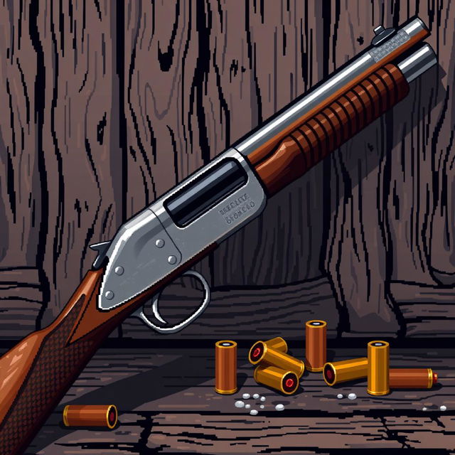 A rugged and powerful shotgun depicted in a pixel art style