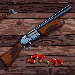 A rugged and powerful shotgun depicted in a pixel art style