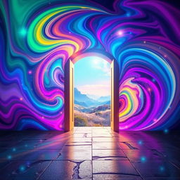 A digital gateway to a portal with vibrant, swirling colors, symbolizing an entrancing and positive experience