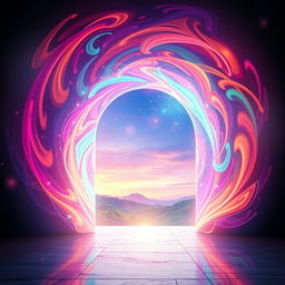 A digital gateway to a portal with vibrant, swirling colors, symbolizing an entrancing and positive experience