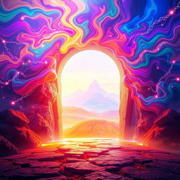 A digital gateway to a portal with vibrant, swirling colors, symbolizing an entrancing and positive experience