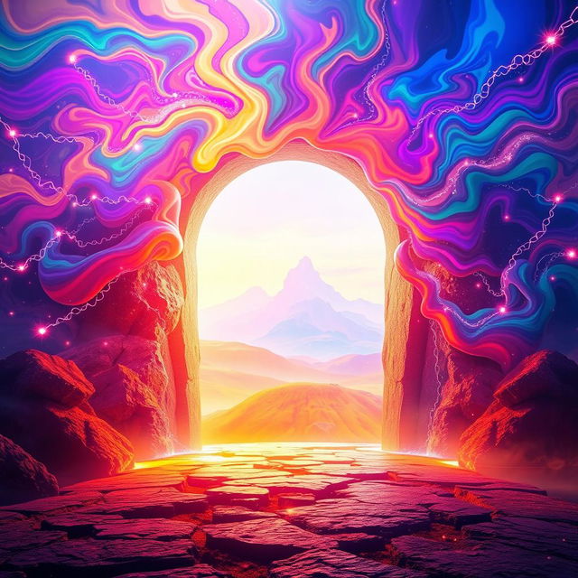 A digital gateway to a portal with vibrant, swirling colors, symbolizing an entrancing and positive experience