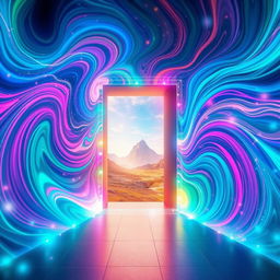 A digital gateway to a portal with vibrant, swirling colors, symbolizing an entrancing and positive experience