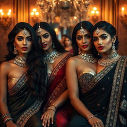 A composition showcasing elegant and glamorous Indian women in an intimate and opulent setting