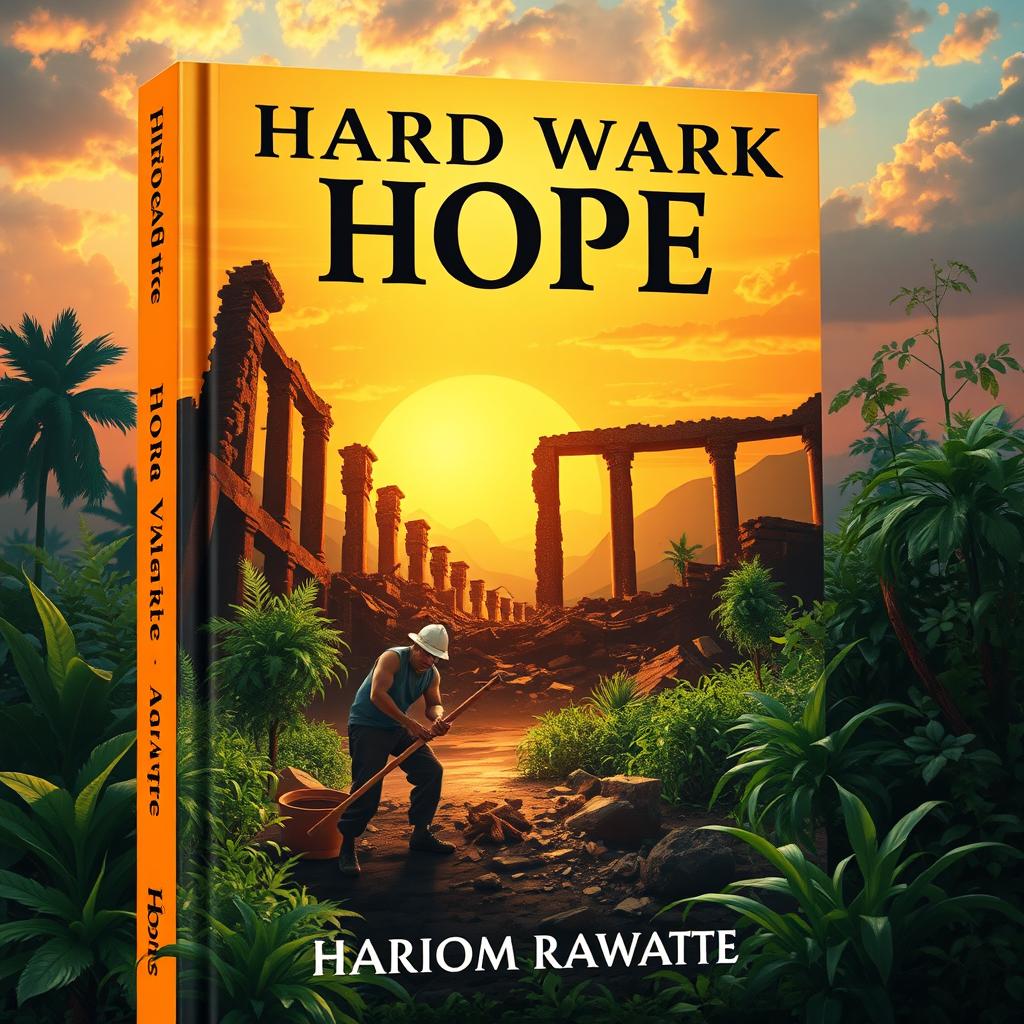 A book cover with a theme of hard work and hope amidst collapse, by Hariom Rawate