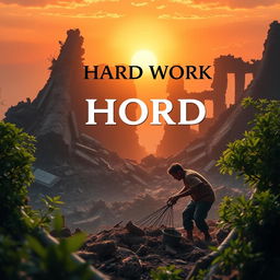 A book cover with a background theme of hard work and hope amidst collapse