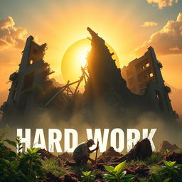 A book cover with a background theme of hard work and hope amidst collapse