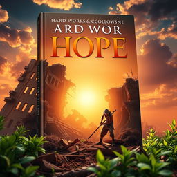 A book cover with a background theme of hard work and hope amidst collapse