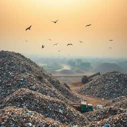 Aerial view of the Ghaziapur landfill, showcasing the vast expanse of waste materials and debris