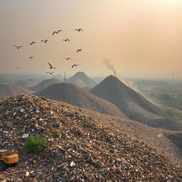 Aerial view of the Ghaziapur landfill, showcasing the vast expanse of waste materials and debris