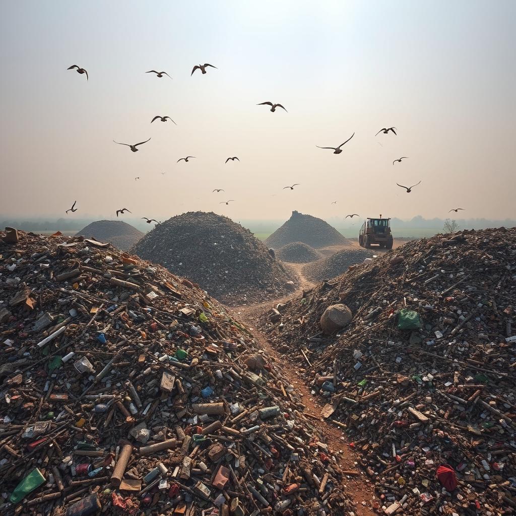 Aerial view of the Ghaziapur landfill, showcasing the vast expanse of waste materials and debris