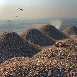 Aerial view of the Ghaziapur landfill, showcasing the vast expanse of waste materials and debris