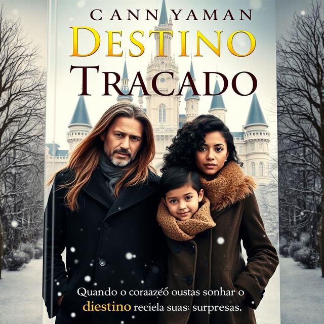 A captivating book cover featuring the title "Destino Traçado" in Portuguese, with the subtitle "Quando o coração ousa sonhar o destino revela suas surpresas"