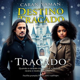 A captivating book cover featuring the title "Destino Traçado" in Portuguese, with the subtitle "Quando o coração ousa sonhar o destino revela suas surpresas"