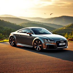 A sleek and stylish Audi TT sports car positioned against a breathtaking natural backdrop