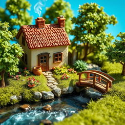 A highly detailed miniature scene depicting a cozy countryside cottage