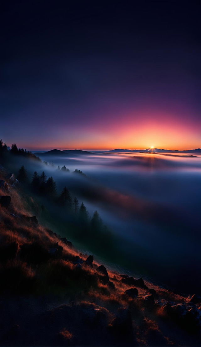 Ultra-high-definition professional photograph of dawn with light streaming through, captured in 16K resolution.