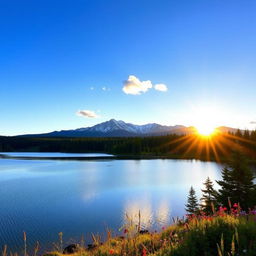 A serene landscape with a clear blue sky and a few fluffy white clouds