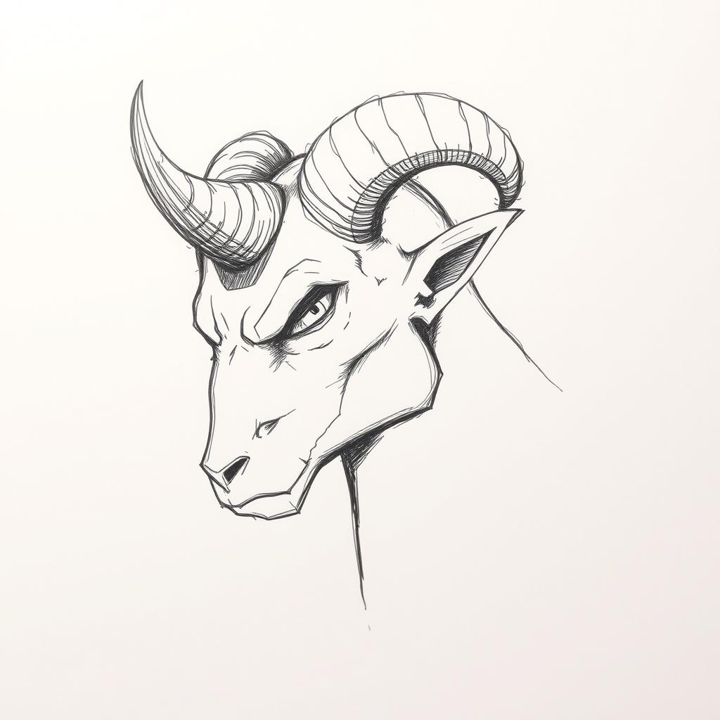 A pen sketch of a head with a cut horn, showcasing the rough texture and the point where the horn was severed