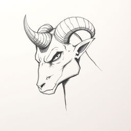 A pen sketch of a head with a cut horn, showcasing the rough texture and the point where the horn was severed