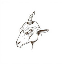 A pen sketch of a head with a cut horn, showcasing the rough texture and the point where the horn was severed