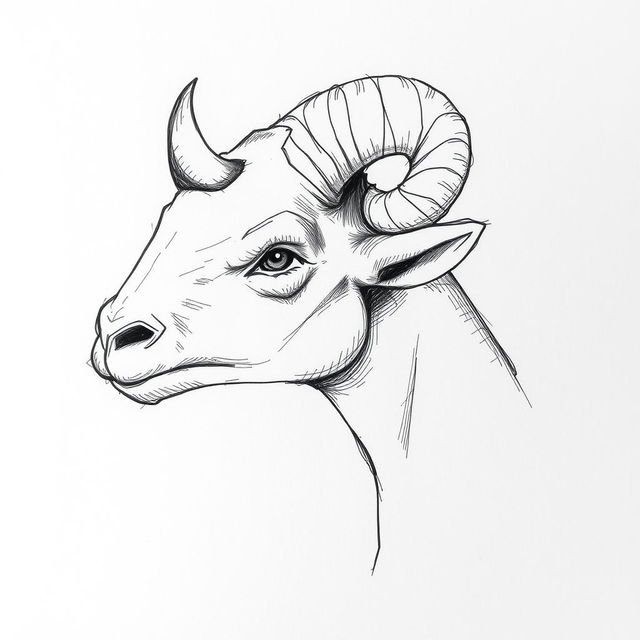 A pen sketch of a head with a cut horn, showcasing the rough texture and the point where the horn was severed