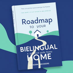 A modern, graphic, and minimalist book cover design for a non-fiction parenting book titled 'Roadmap to your Bilingual Home: A Practical Guide for Parents'