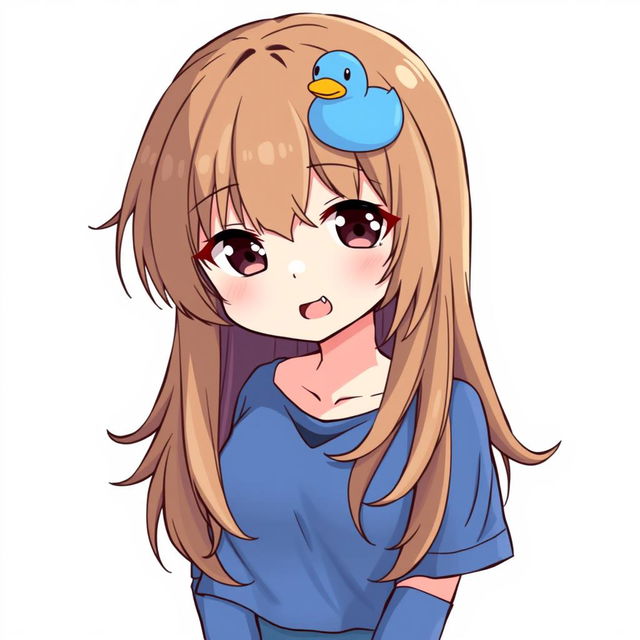 Anime-style illustration of a girl with a mullet hairstyle featuring loose brown hair and a playful blue duck hair clip