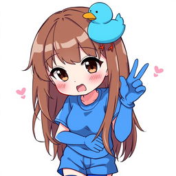 Anime-style illustration of a girl with a mullet hairstyle featuring loose brown hair and a playful blue duck hair clip