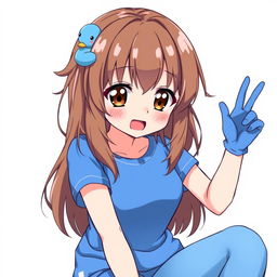 Anime-style illustration of a girl with brown loose hair styled into a mullet, highlighted by a cute blue duck hair clip