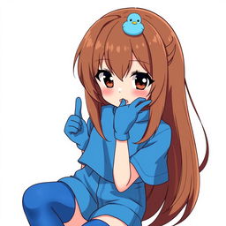 Anime-style illustration of a girl with brown loose hair styled into a mullet, highlighted by a cute blue duck hair clip