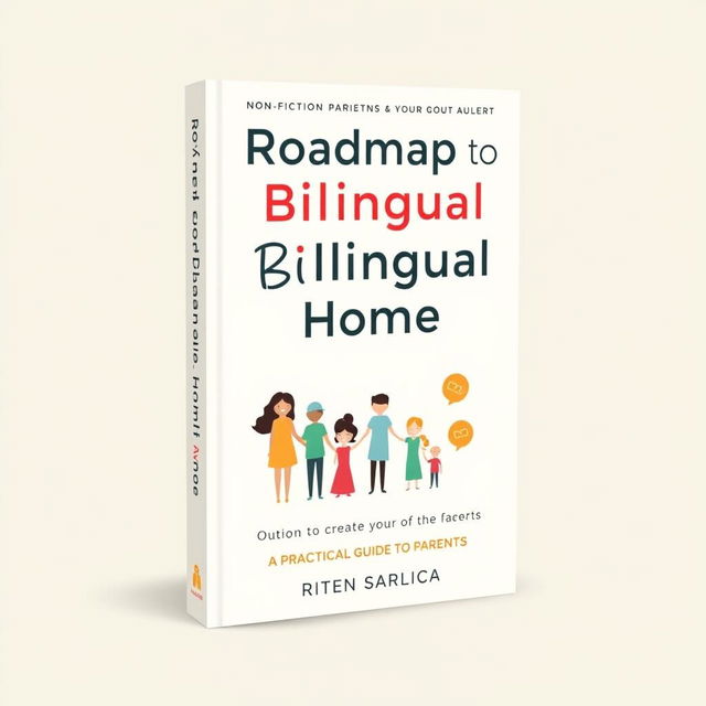 A modern, graphic, and minimalist book cover design for a non-fiction parenting book titled 'Roadmap to your Bilingual Home: A Practical Guide for Parents'