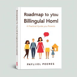 A modern, graphic, and minimalist book cover design for a non-fiction parenting book titled 'Roadmap to your Bilingual Home: A Practical Guide for Parents'