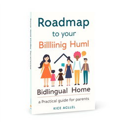 A modern, graphic, and minimalist book cover design for a non-fiction parenting book titled 'Roadmap to your Bilingual Home: A Practical Guide for Parents'