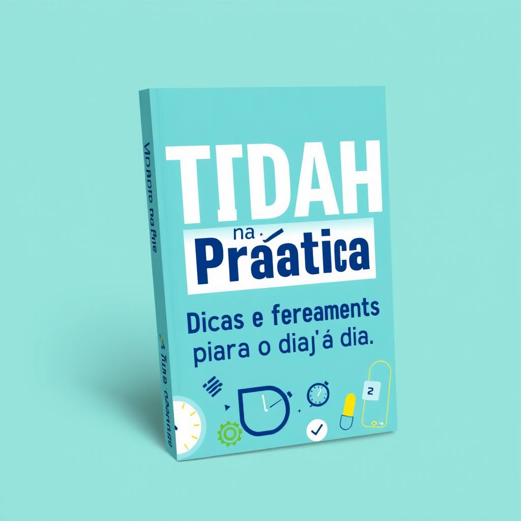 ebook cover design featuring the title "TDAH na Prática: Dicas e Ferramentas para o dia a dia"