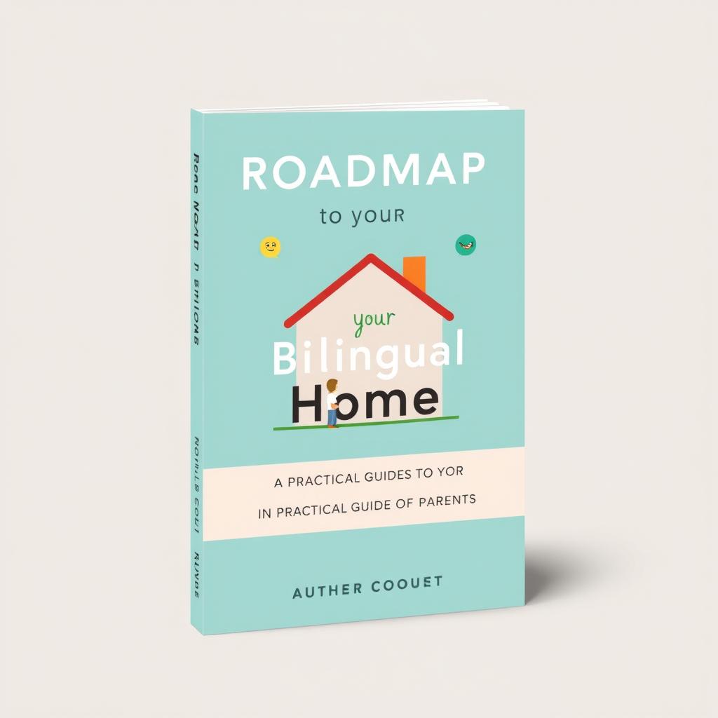 A modern, simplistic graphic, and minimalist book cover design for a non-fiction parenting book titled 'Roadmap to your Bilingual Home: A Practical Guide for Parents'