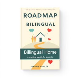 A modern, graphic, and minimalist book cover design for a non-fiction parenting book titled 'Roadmap to your Bilingual Home: A Practical Guide for Parents'