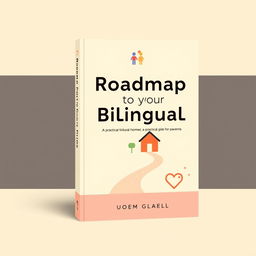 A modern, graphic, and minimalist book cover design for a non-fiction parenting book titled 'Roadmap to your Bilingual Home: A Practical Guide for Parents'