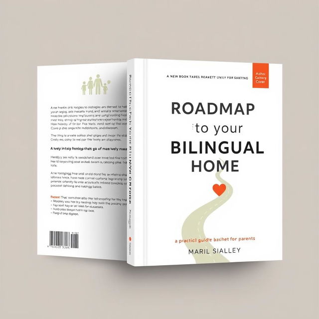 A modern, graphic, and minimalist book cover design for a non-fiction parenting book titled 'Roadmap to your Bilingual Home: A Practical Guide for Parents'