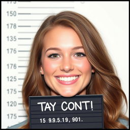 Tay Conti smiling cheerfully in a mugshot format, capturing her radiant expression with a straightforward and clean background