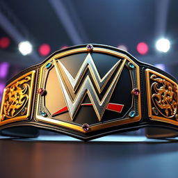 A newly designed WWE championship belt, featuring an intricate design with bold elements