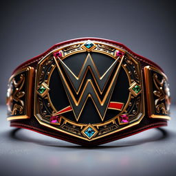 A newly designed WWE championship belt, featuring an intricate design with bold elements